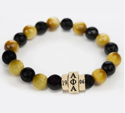 Alpha Black & Gold Stone Beaded Bracelet - Alpha Phi Alpha
