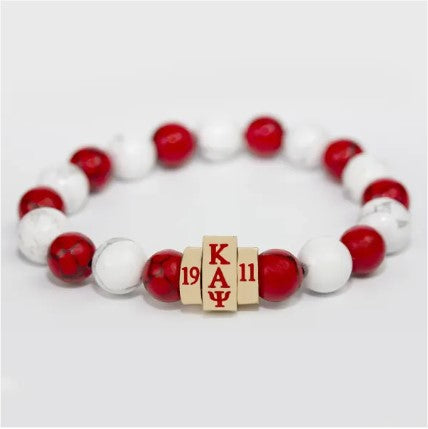 Kappa Red & White Stone Beaded Bracelet - Kappa Alpha Psi