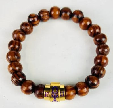 Omega Natural Wood Bead Bracelet - Omega Psi Phi