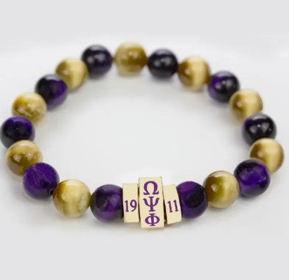 Omega Stone Beaded Purple & Gold Bracelet - Omega Psi Phi
