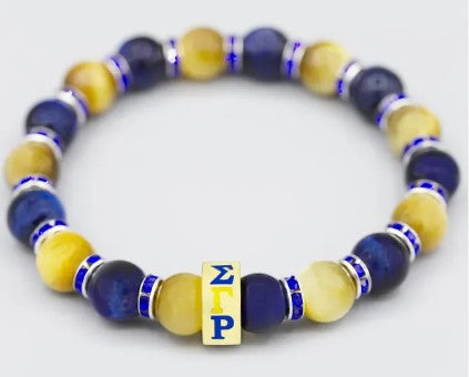 SGRho Blue & Gold Stone Beaded Bracelet - Sigma Gamma Rho