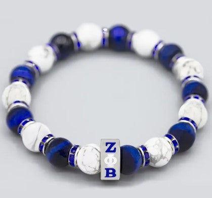 Zeta Blue & White Stone Beaded Bracelet - Zeta Phi Beta